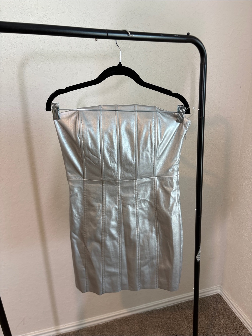 En Saison Strapless Metallic Silver Bodycon Dress
